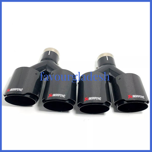 2X Akrapovic Carbon Fiber Exhaust Tip Dual Pipe Black ID:2.5 63mm OD:3.0 76mm