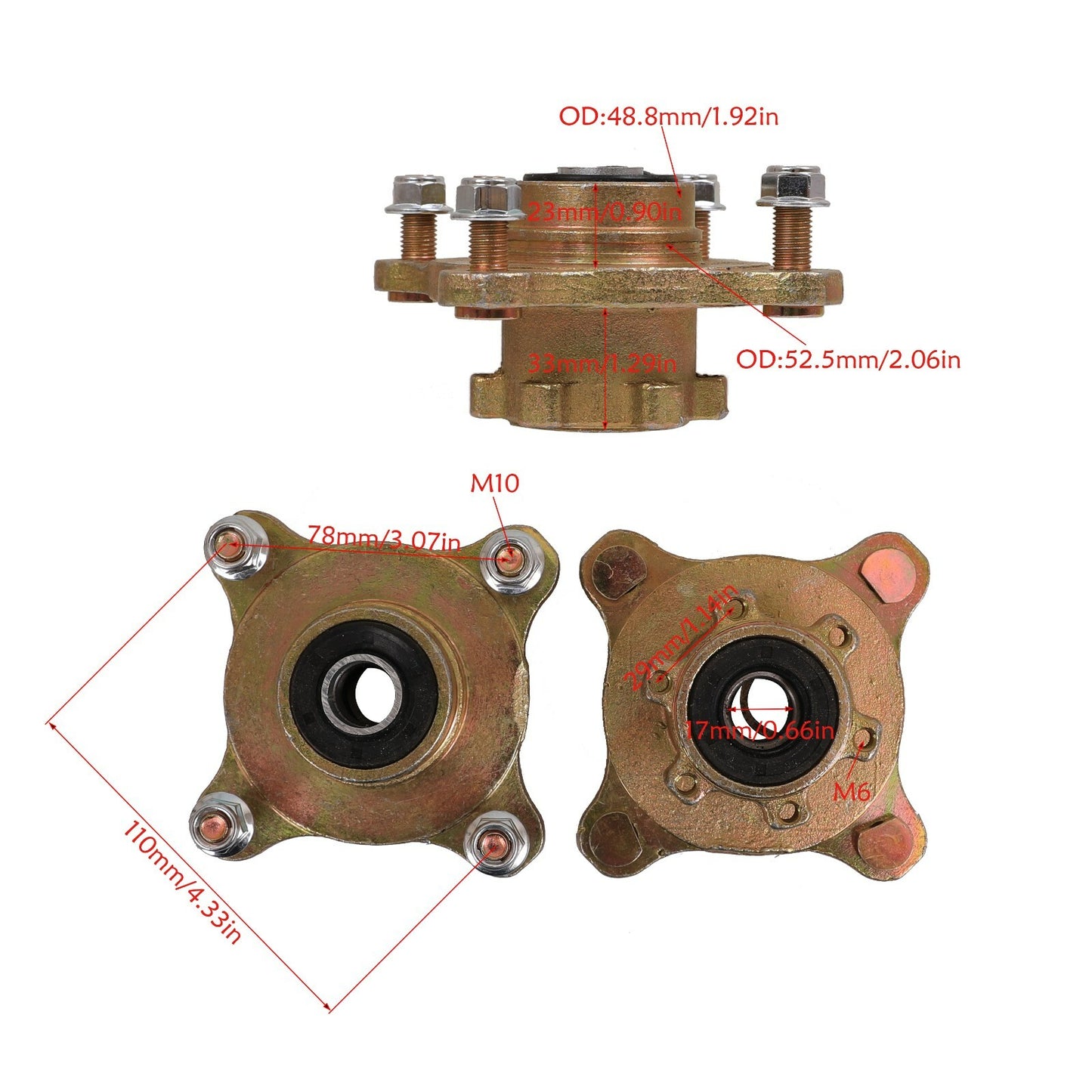 4 Stud Front Brake Caliper Wheel Rim Hub 150 200 250cc Quad Dirt Bike ATV Buggy