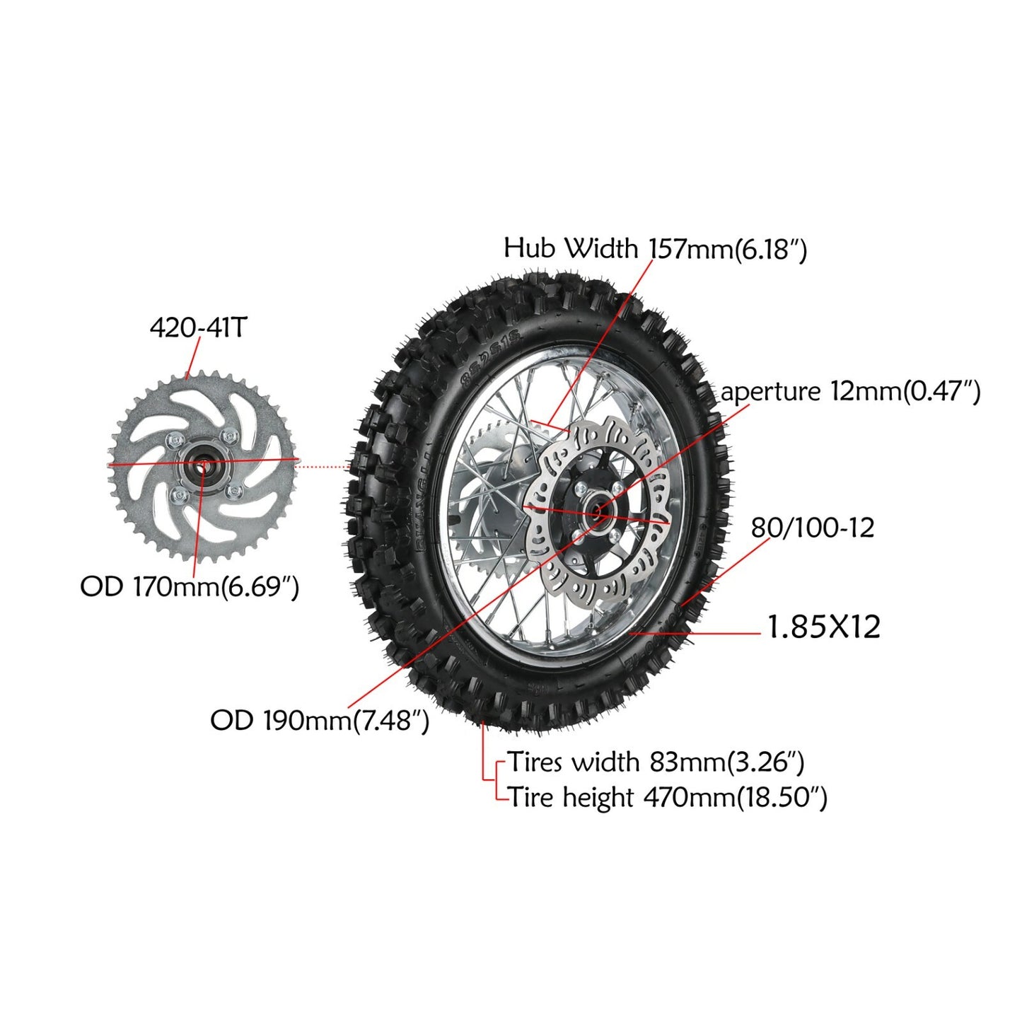 14-inch  12-inch Dirt Pit bicycle front and rear tires + fork CRF50 Atomik 110 125
