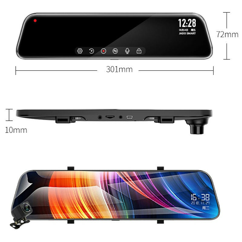 Car Camera 12inch Recorder Dash Cam Rearview Mirror Registrar Parking Monitoring