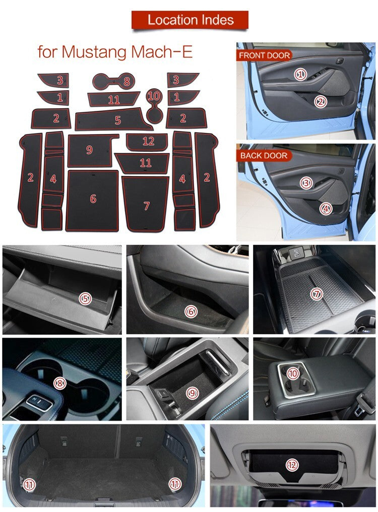 Car Gate Slot Cup Mat for Ford for Mustang Mach-E 2021 2022 Anti-Slip Mats BLACK
