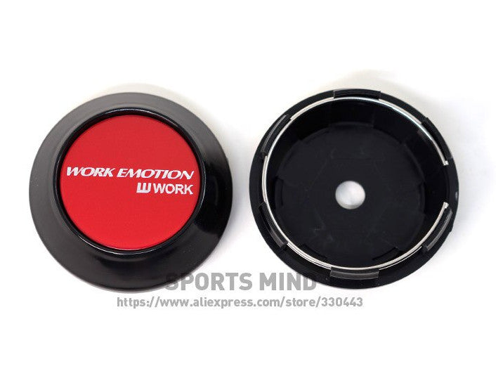 4-piece set of 69mm working emotion rim caps, hub center caps, hub logos, red, black