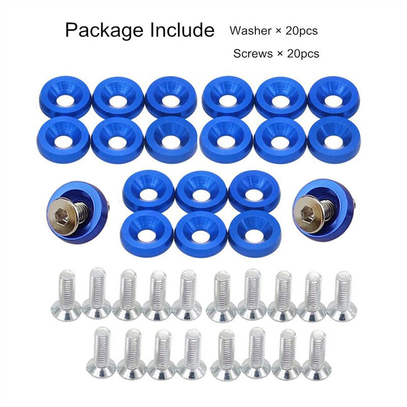 20Pcs Billet Aluminum Fender Bumper Washer Bay Dress up Bolt Screw Kit Blue