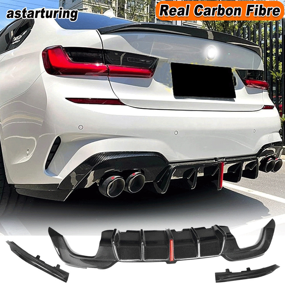 for BMW G20 G28 M-Sport 19-22 REAL CARBON Rear Bumper Diffuser Lip Spoiler W/LED