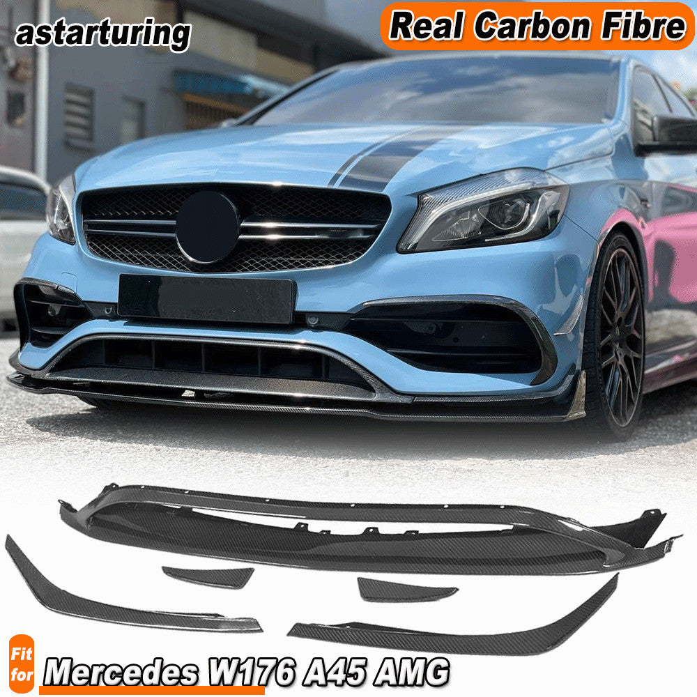 for Mercedes W176 A45 AMG 2016-18 REAL Carbon Front Bumper Splitter Spoiler Fins