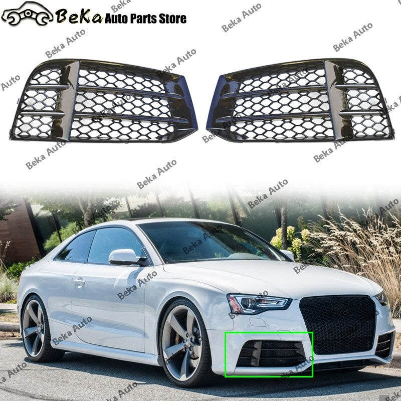 A pair of honeycomb fog light grilles for the front bumper of the for Audi RS5 B8.5 2013 - 2016.