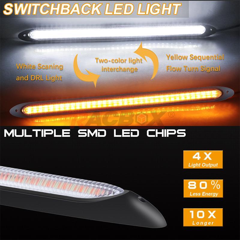 1Pair 28cm White/Yellow LED DRL Daytime Running Lights Strip Turn Signal for ATV