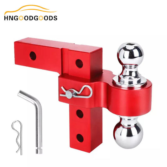 Red double-ball 6-inch drop adjustable trailer hitch fits 2-inch receiver