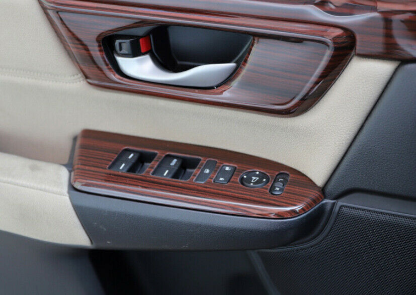 Glass Window Lifting Lock Panel Trim for Honda CRV CR-V 17-2022 Red Wood Grain