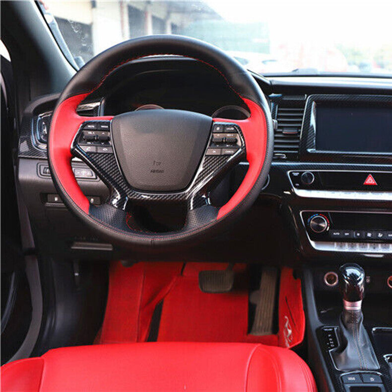 for Hyundai Sonata 2015-2019 Carbon Fiber Steering Wheel Button Frame Cover Trim
