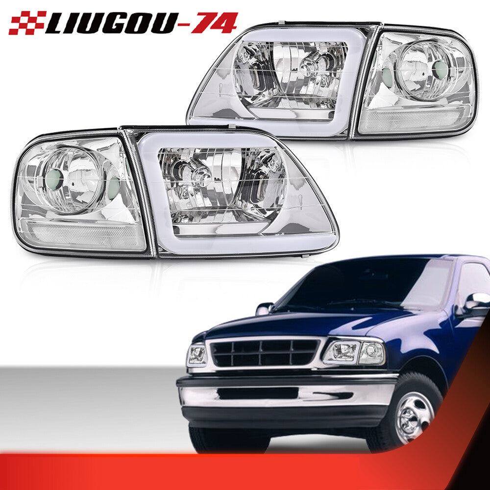 Chrome/clear LED DRL headlights and cornering lights suitable for 97-04 F-150 Expedition