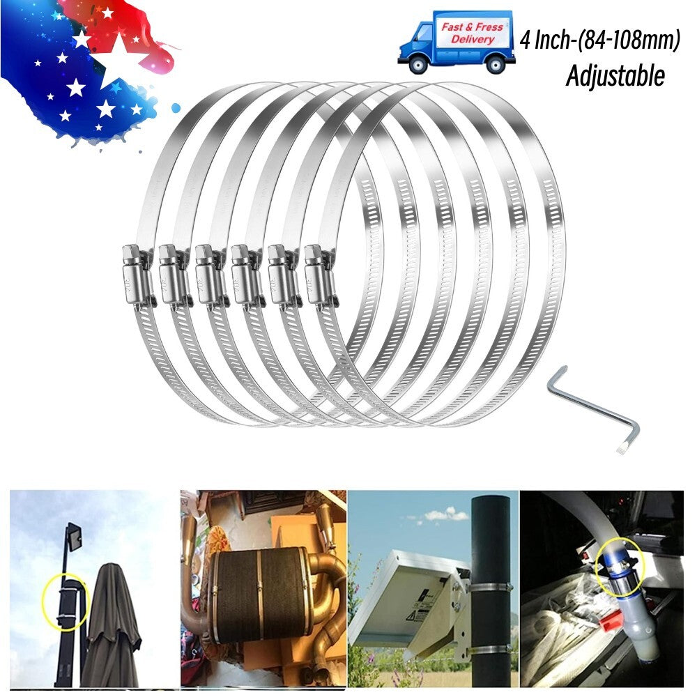 4-inch Adjustable Hose Clamp Worm Gear Stainless Steel Clamp 6-Piece