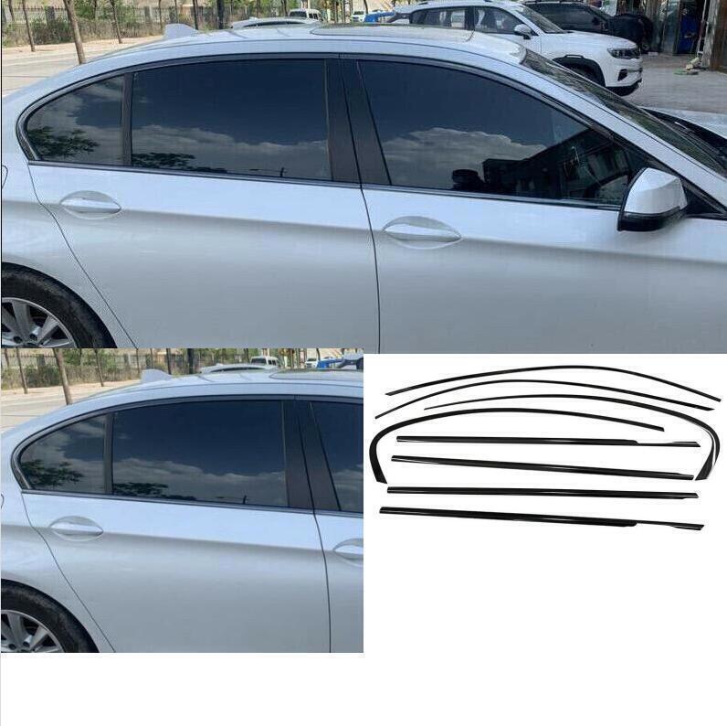 Black Steel Window Molding Frame Strips Trim Cover for BMW 5 Series F10 2014-17