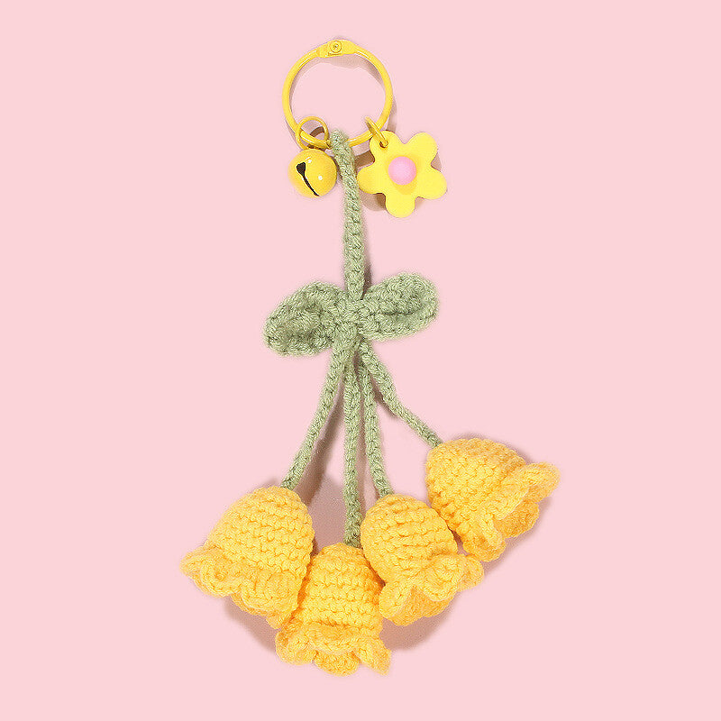 1Pc Hand-woven Bellflower Pendant for Rearview Mirror Hanging Accessory Yellow