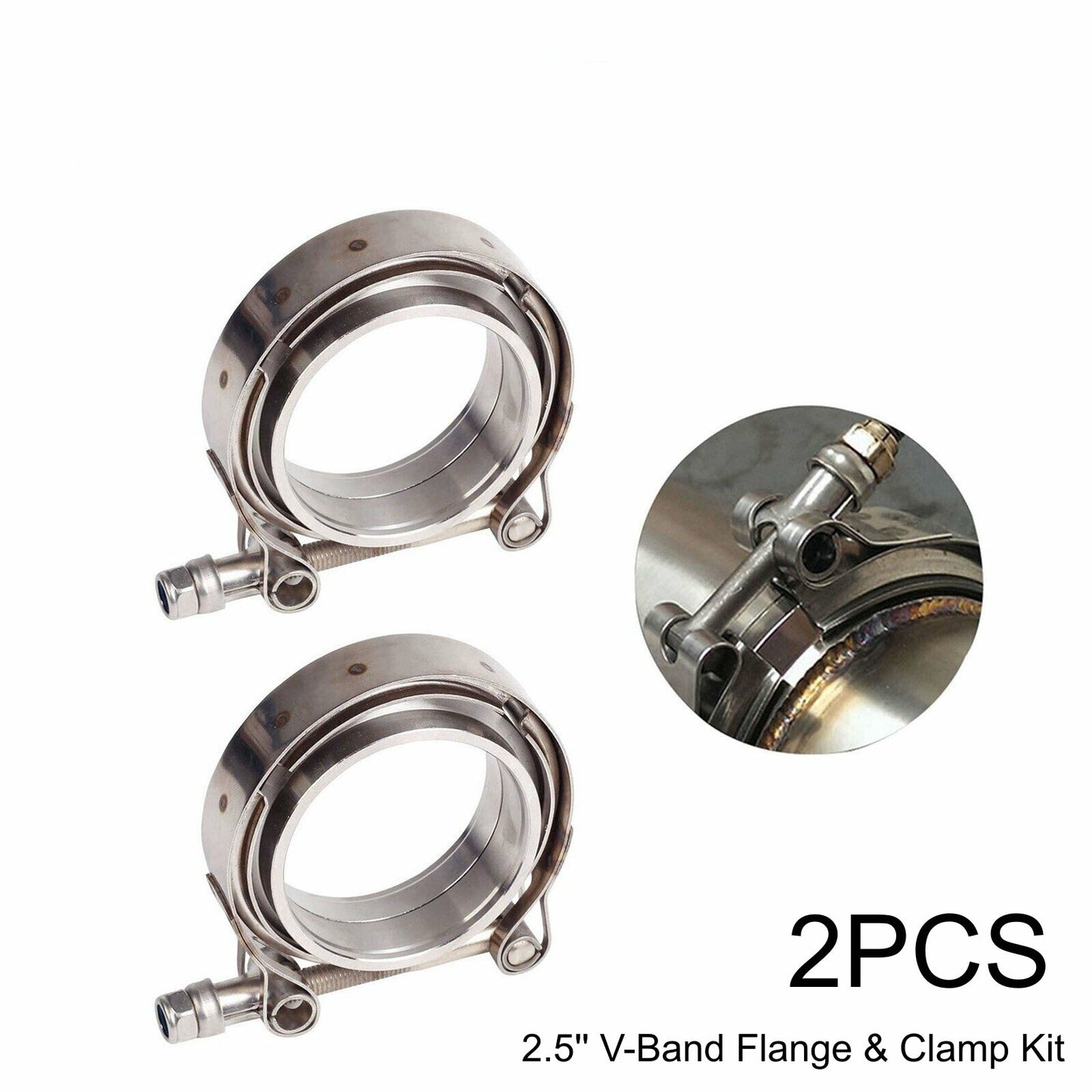2 x 2.5 inch stainless steel V-band bolt clamps + 2 x male and female flange clamps