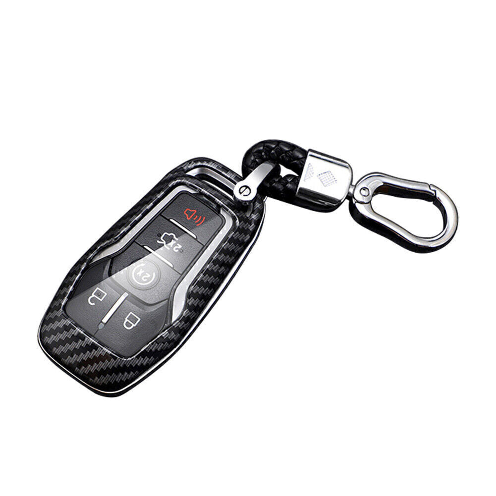 Hard for Smart Key Cover + Key Chain Fit for Ford MKZ MKC MKX Carbon Fiber
