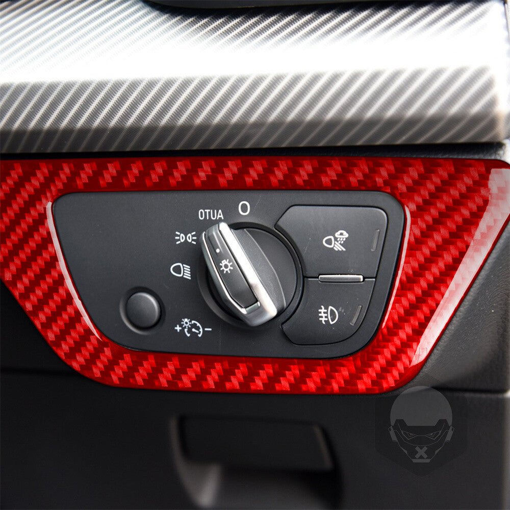 for Audi Q5 Q5L 2018+ RHD Interior Headlight Switch Panel Cover Red Carbon Fiber