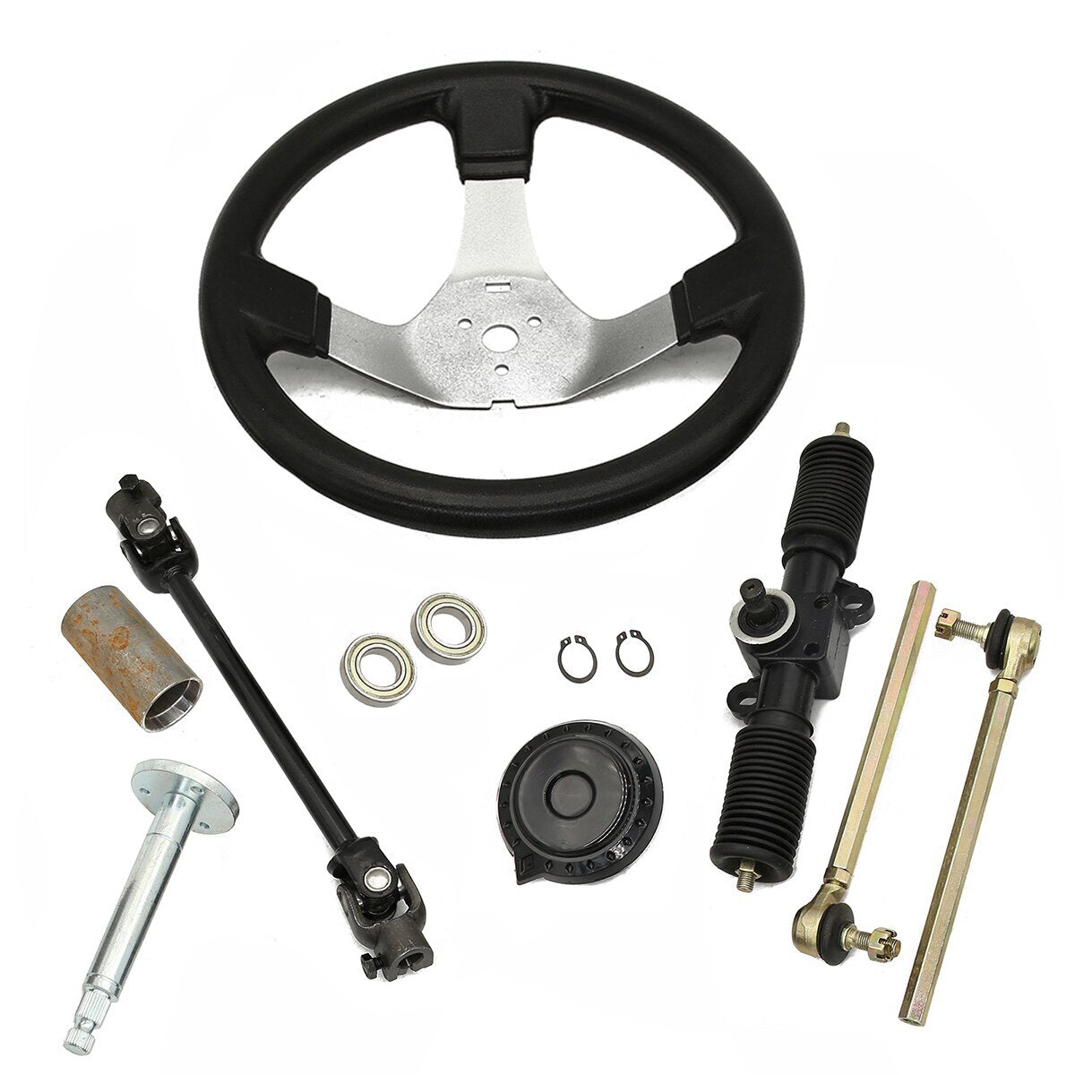 UTV Steering Wheel Assembly 330mm Gear Rack Pinion U Joint Tie Rod Knuckle Assy