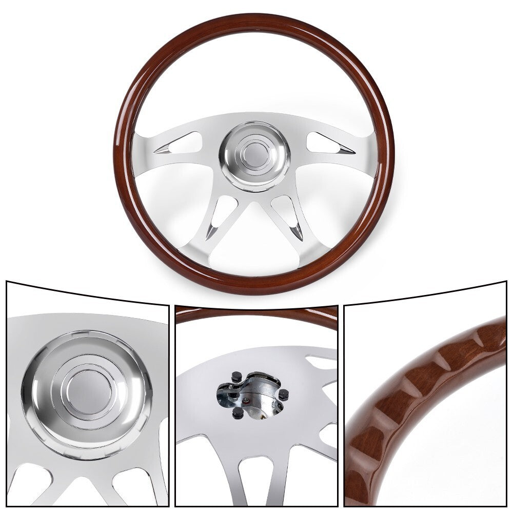 18 Wood Steering Wheel 4 Spoke Chrome for Freightliner / for Kenworth / for Peterbilt / for Volvo