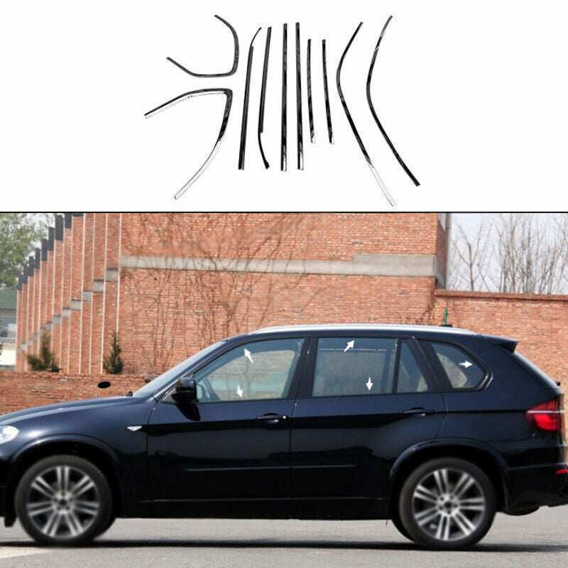 for BMW X5 E70 2008-2013 Black Gloss Frame Window Strips Sill Molding Cover Trim