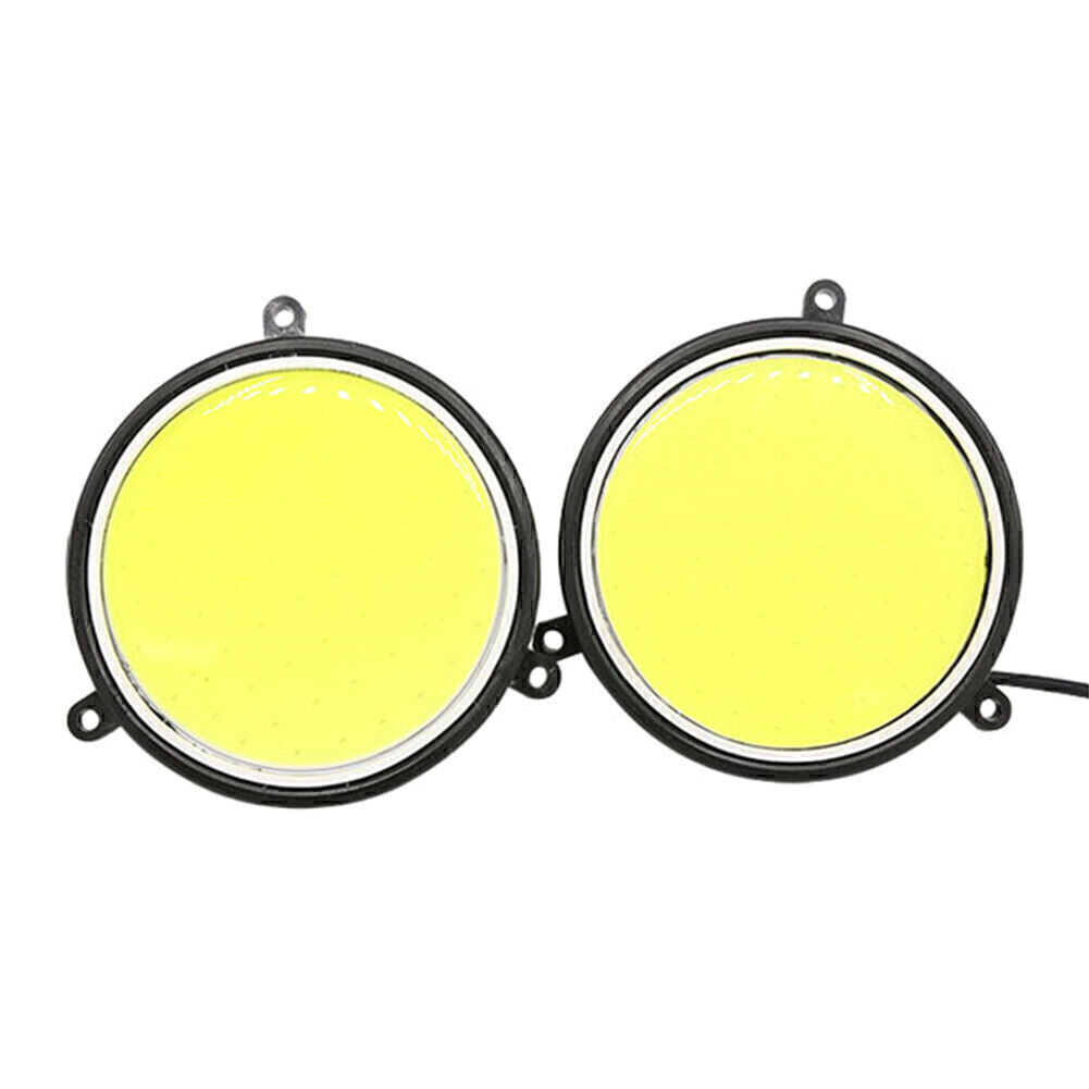 2x Round Shape COB White LED Light Car Daytime Running Driving Light DRL Lamp