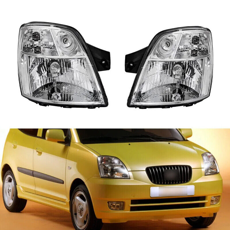 A pair of for Kia Picanto 2004-2007 headlights, driving lights (DRL), and front fog lights.