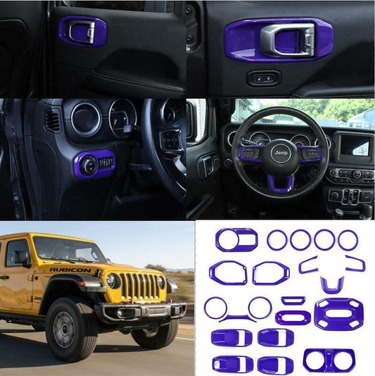 Fit for Jeep for Wrangler JL/JT 18-2021 21PCS ABS Purple Car Interior kit Cover Trim