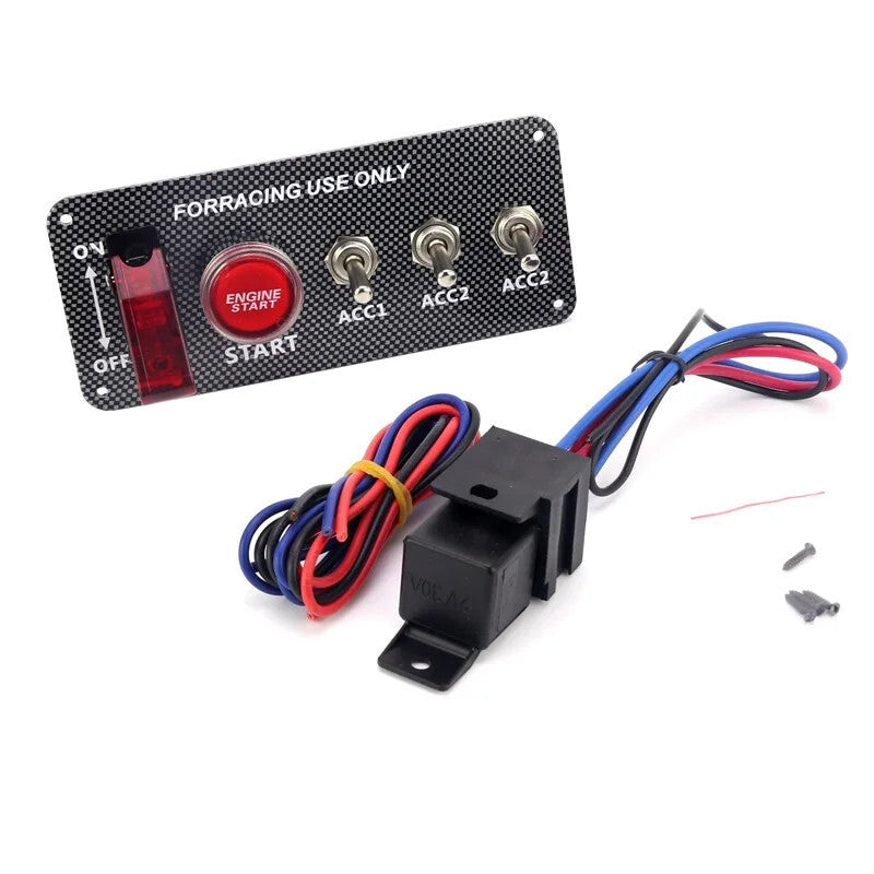 Car 12V Ignition Panel LED Combination Engine Start Push Button Carbon Fiber Kit