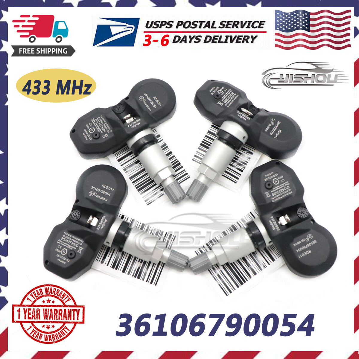 New 36106790054 Set 4pcs TIRE PRESSURE SENSOR TPMS Fits for BMW for Mini 433MHz US
