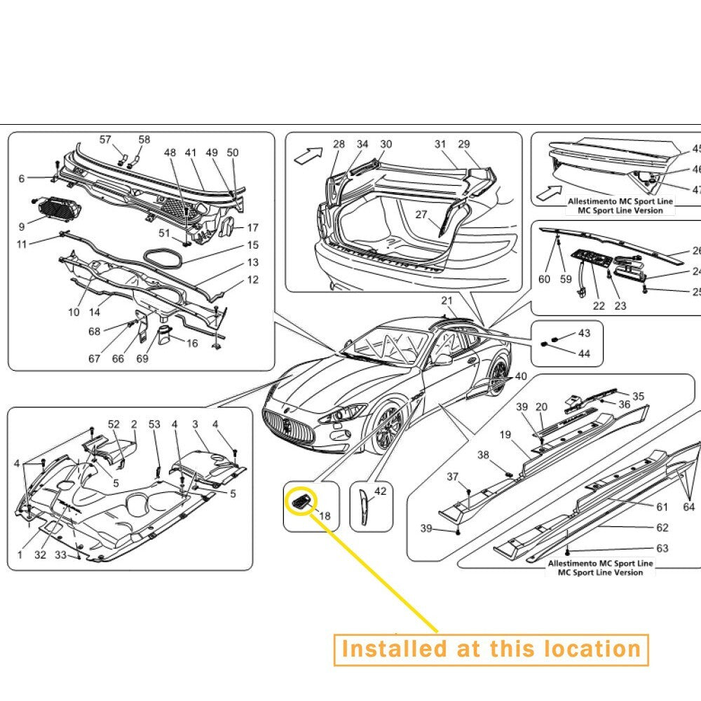 for Maserati GT front side air vents, left side. equipment manufacturer: 68265400