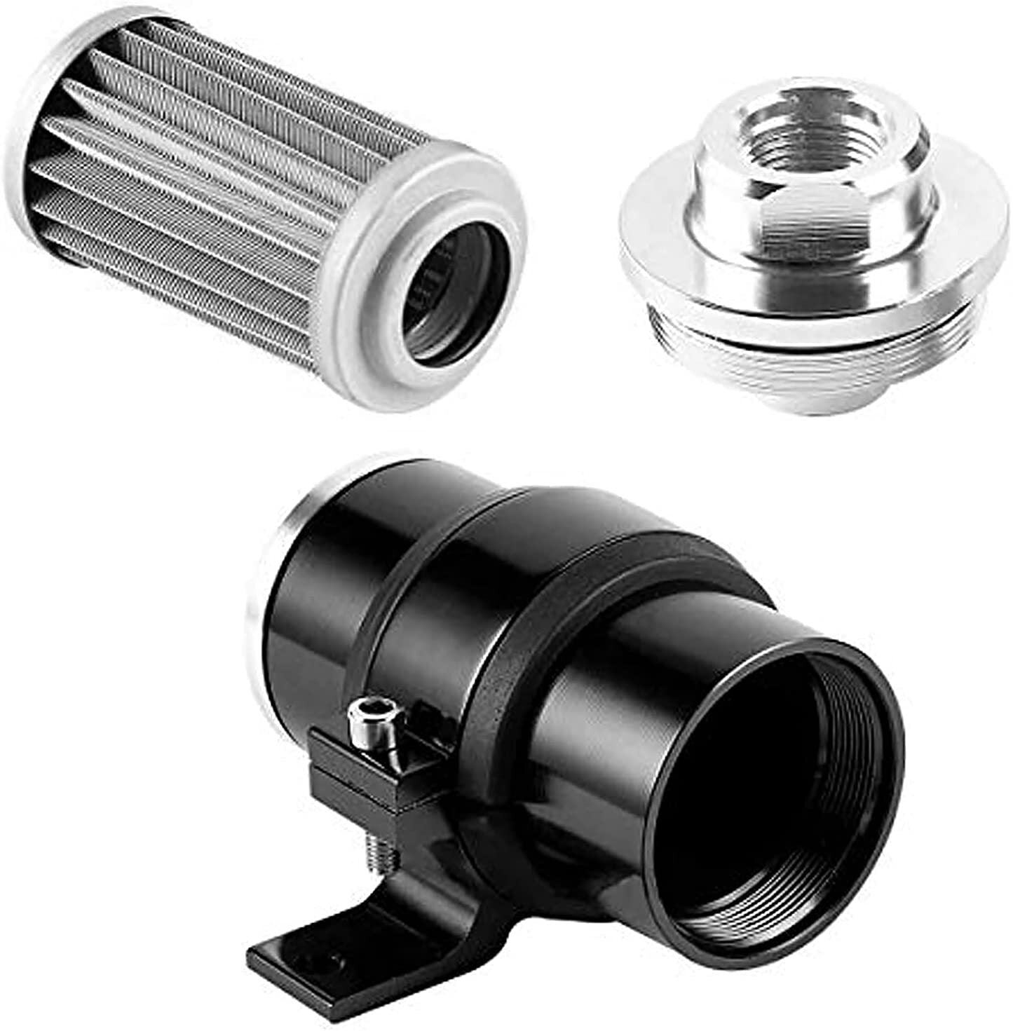 Aluminum straight-through fuel filter with support, cleans up to 100 microns, suitable for AN6, AN8, AN10