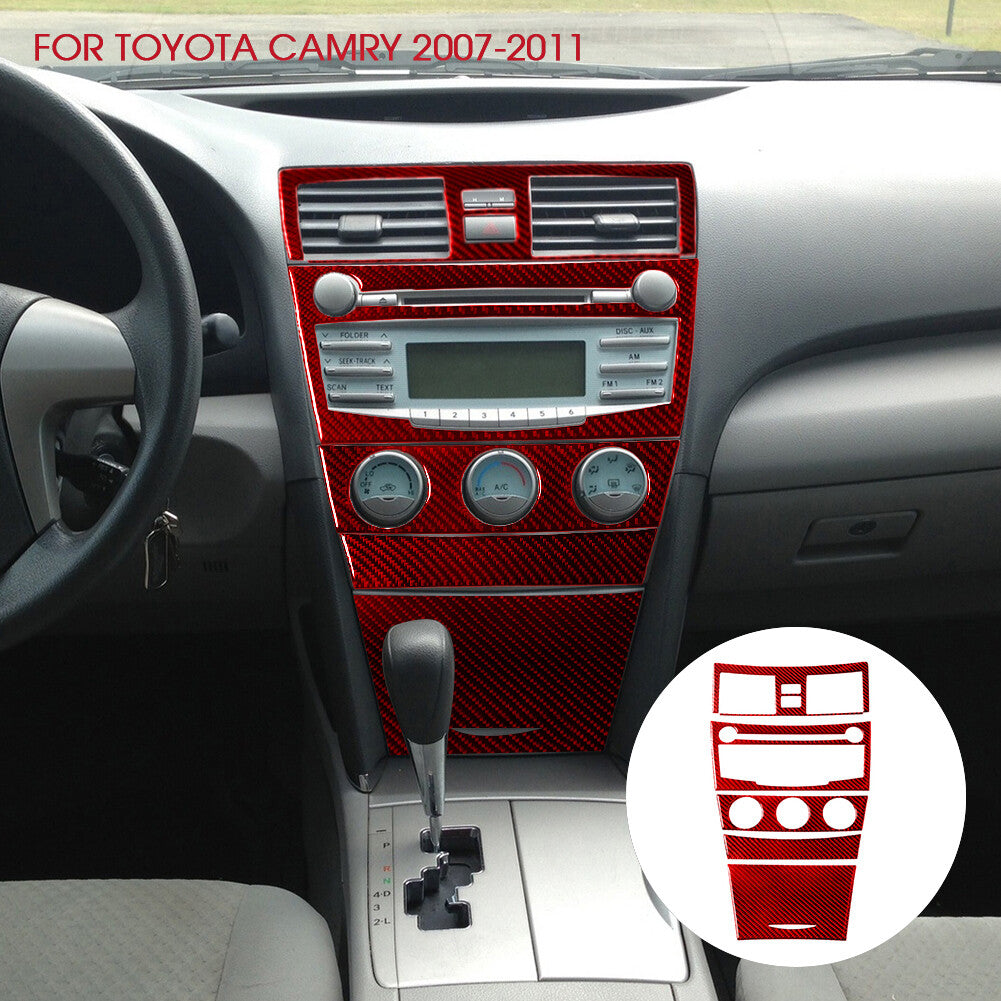 Red Carbon Fiber Manual Climate Control Cover Trim for Toyota for Camry 2007-2011
