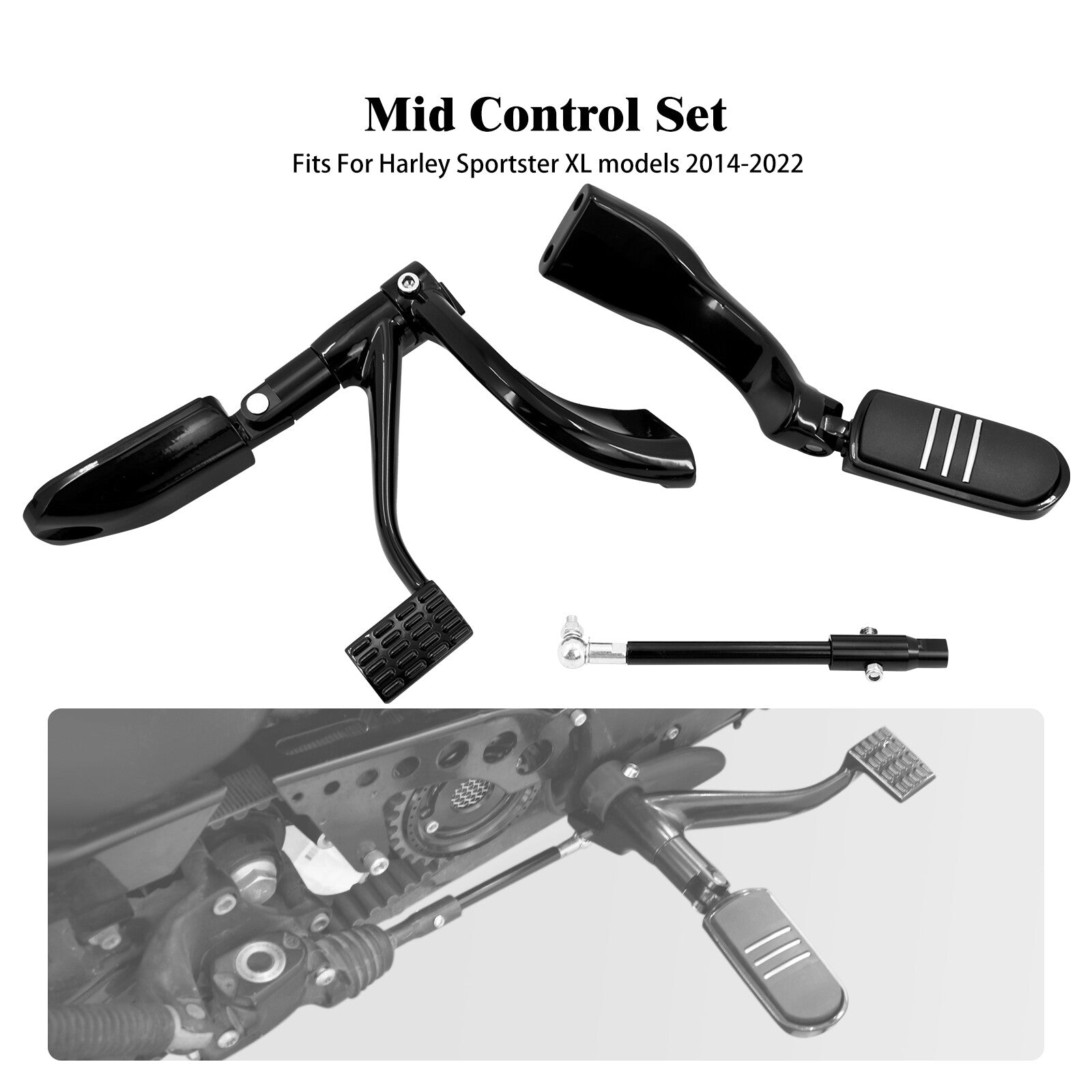Black Mid Controls Kit Foot Peg Lever for Harley Sportster XL 883 1200 2014-2022