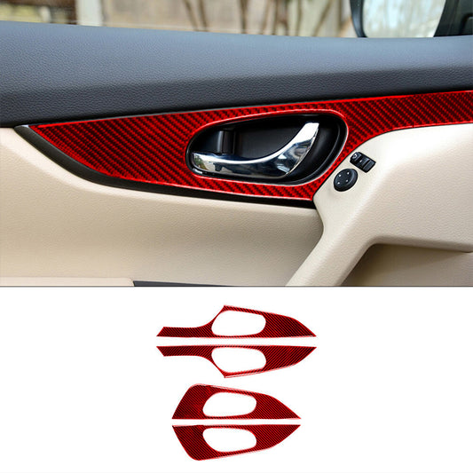 4Pcs Red Carbon Fiber Door Handles Panel Cover Trim for Nissan Rogue 2014-2016