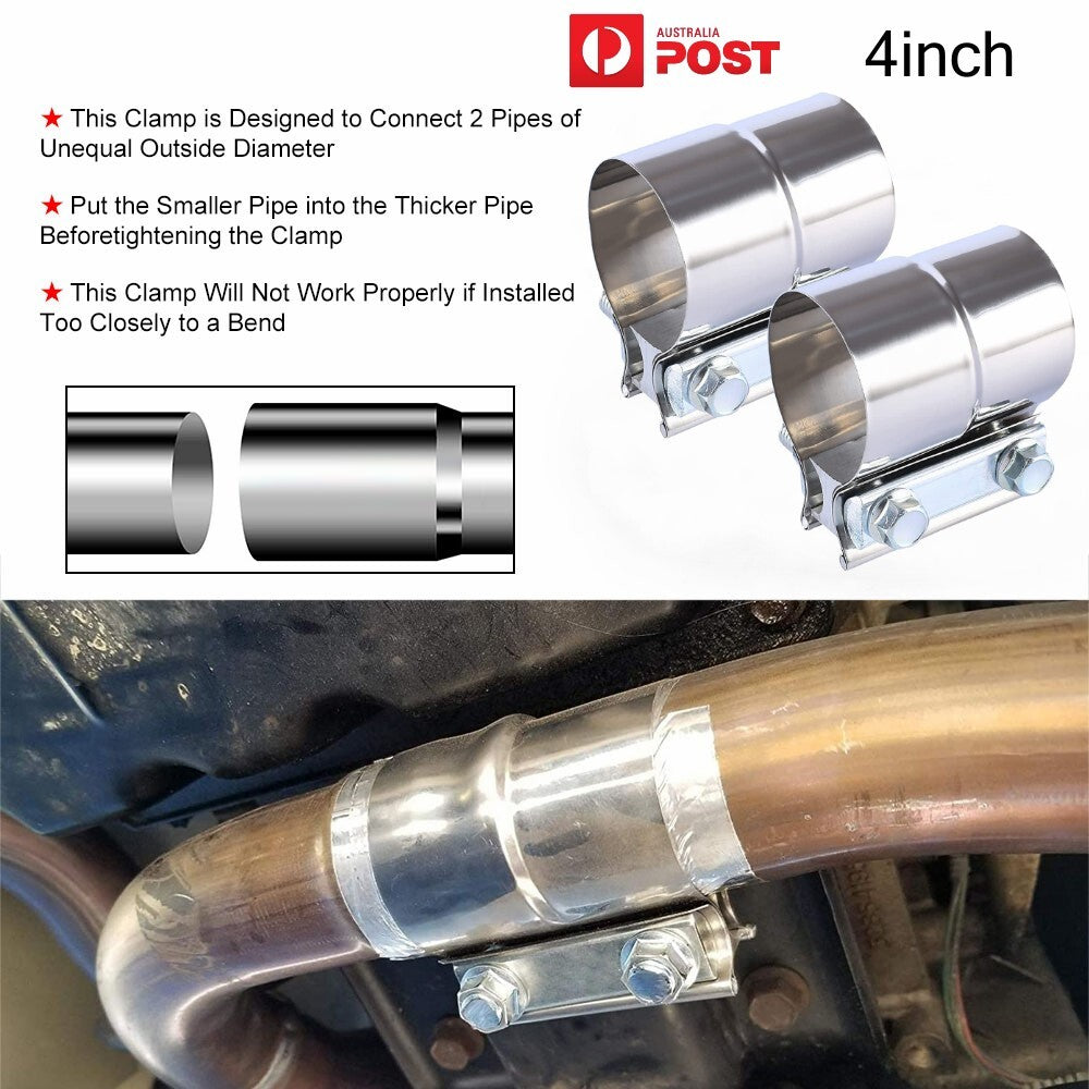 2PCS 4 BAND CLAMP EXHAUST SLEEVE 3INCH EXHAUST CLAMP STAINLESS BUTT JOINT