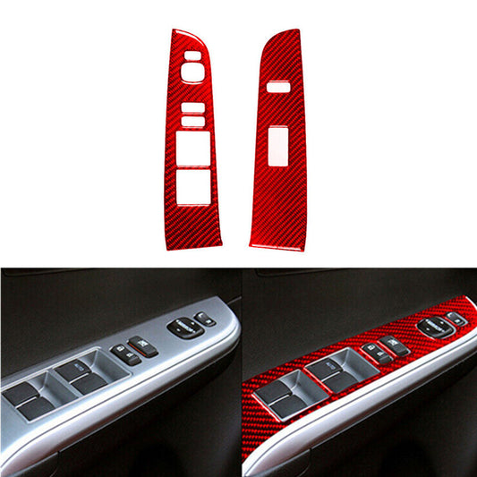 2x Red Carbon Fiber Car Front Window Lock Lift Panel Frame Trim for Toyota for Camry