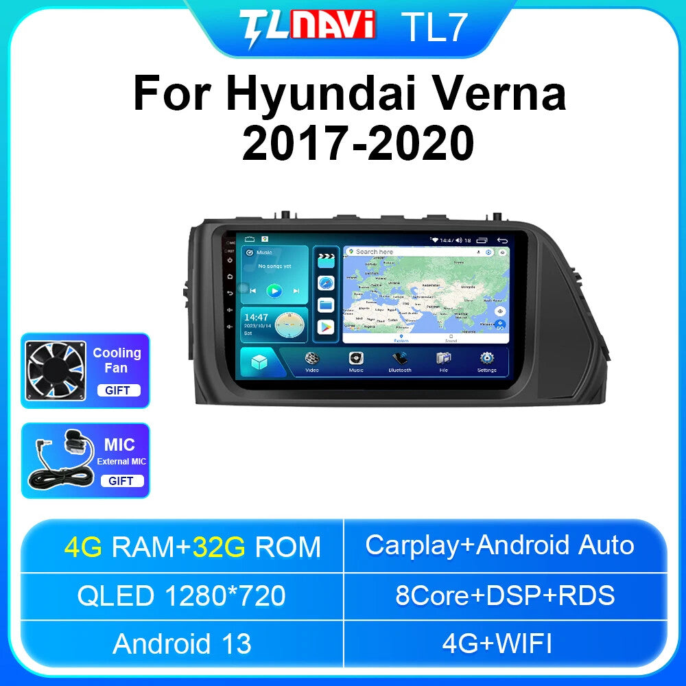 Auto Car Radio CarPlay Screen for Hyundai Verna 2017-2020 Multimedia Player GPS