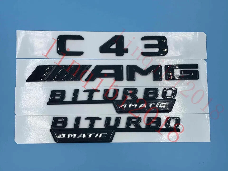 2018 Matte Black C43 AMG BITURBO Trunk Emblem Sticker for Mercedes-Benz
