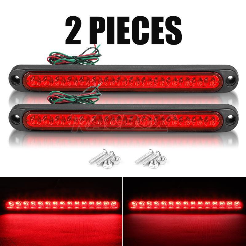 2x 10 Red 15 LED Sealed Truck Trailer Strip Brake Rear Stop Turn Tail Light Bar