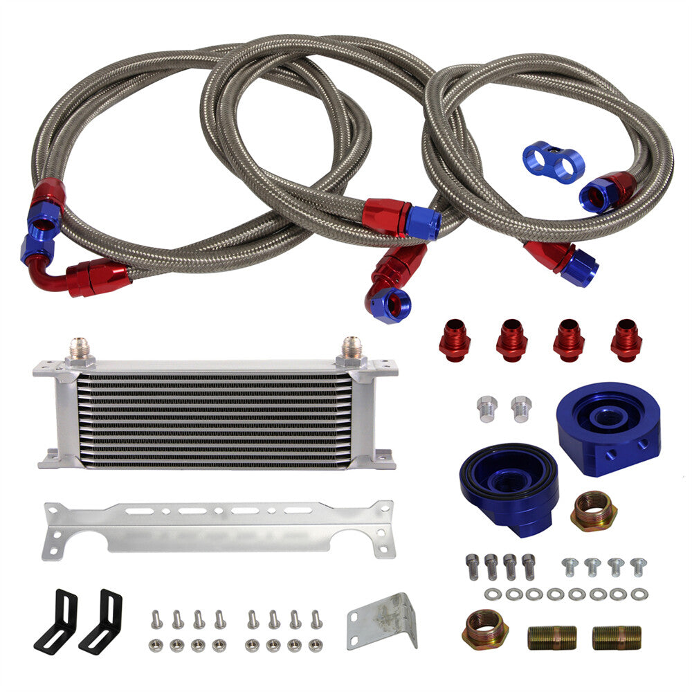 13 Row AN8 Engine Oil Cooler +Relocation Filter Adapter Hose Kit w/Bracket SL