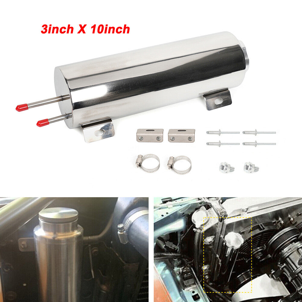 32OZ 3 x 10 Polished Stainless Steel Radiator Coolant Overflow Catch Puke Tank