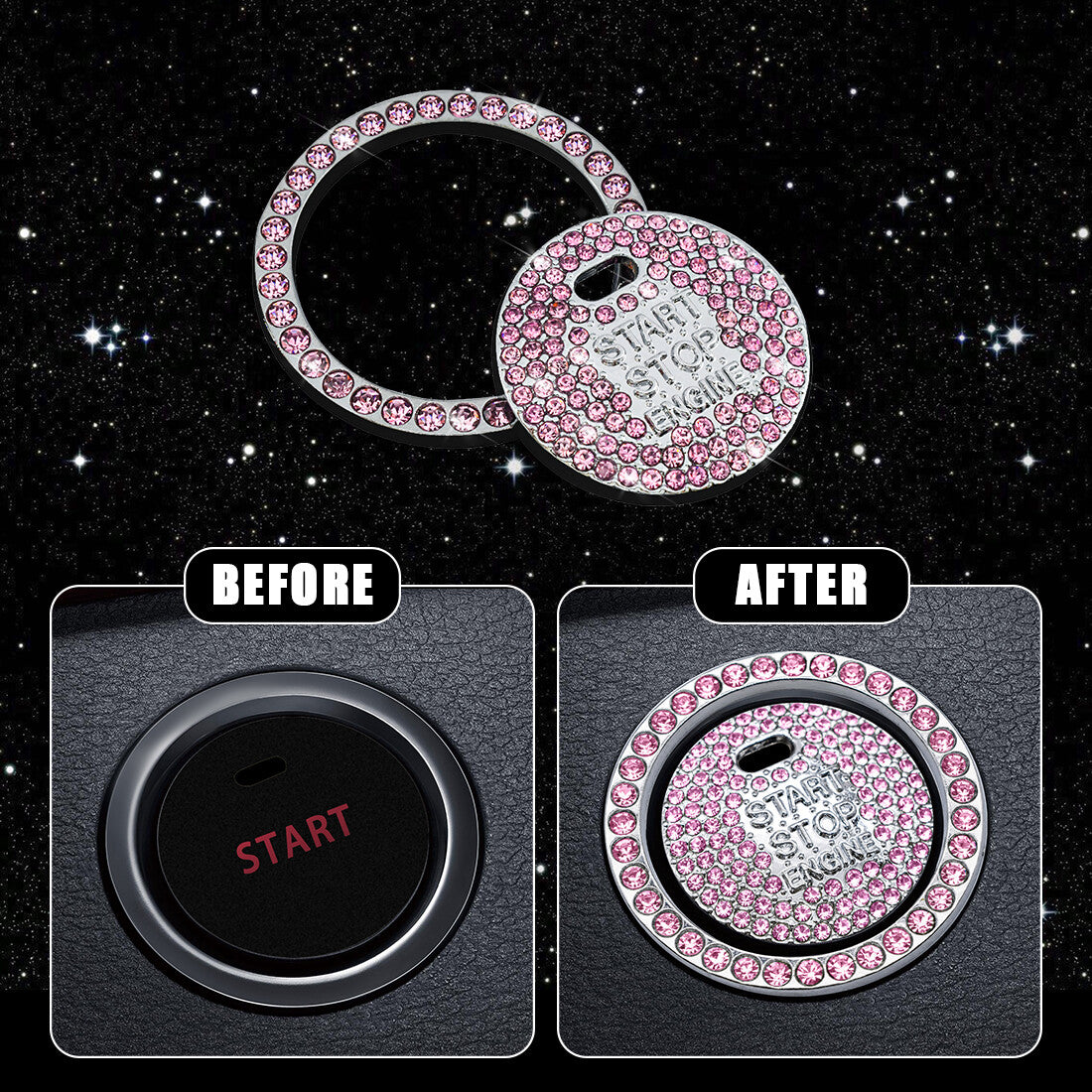 1 Silver Bling Car Engine Ignition Start Button Decor Ring Sticker Accessories