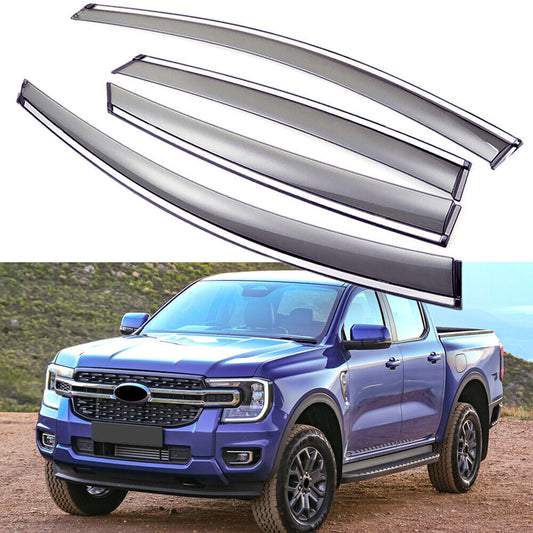 4X Sun Shield Rain Guard Window Visor Wind Deflector for 24-2025 for Ford Ranger 4dr