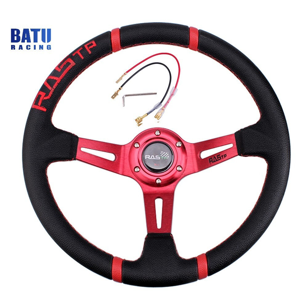 14 Suede Leather Deep Dish Drifting Modification Racing Red Steering Wheel