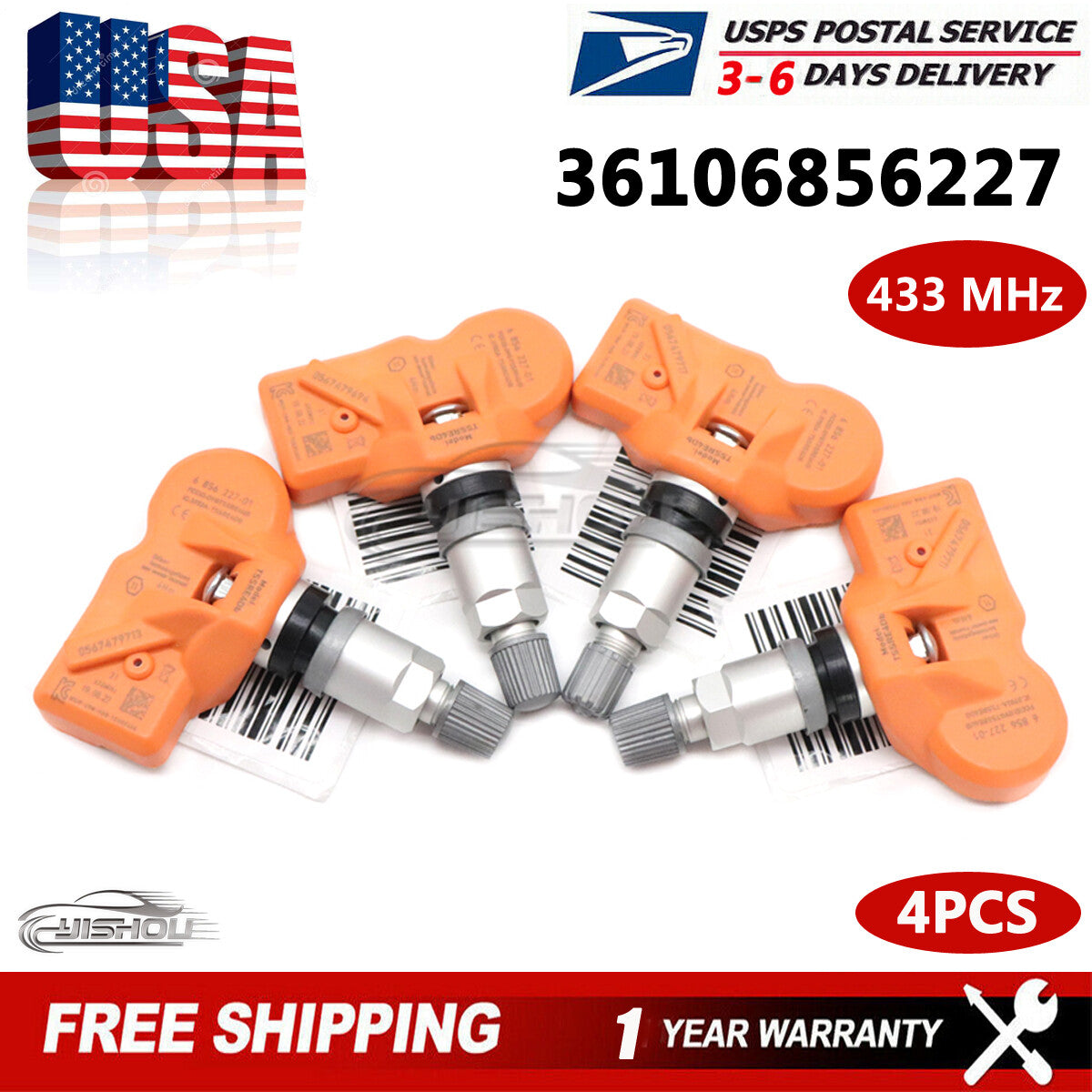 4x New TPMS TIRE PRESSURE SENSOR 36106856227 for BMW X3 X5 Z4 for MINI Cooper 433MHz