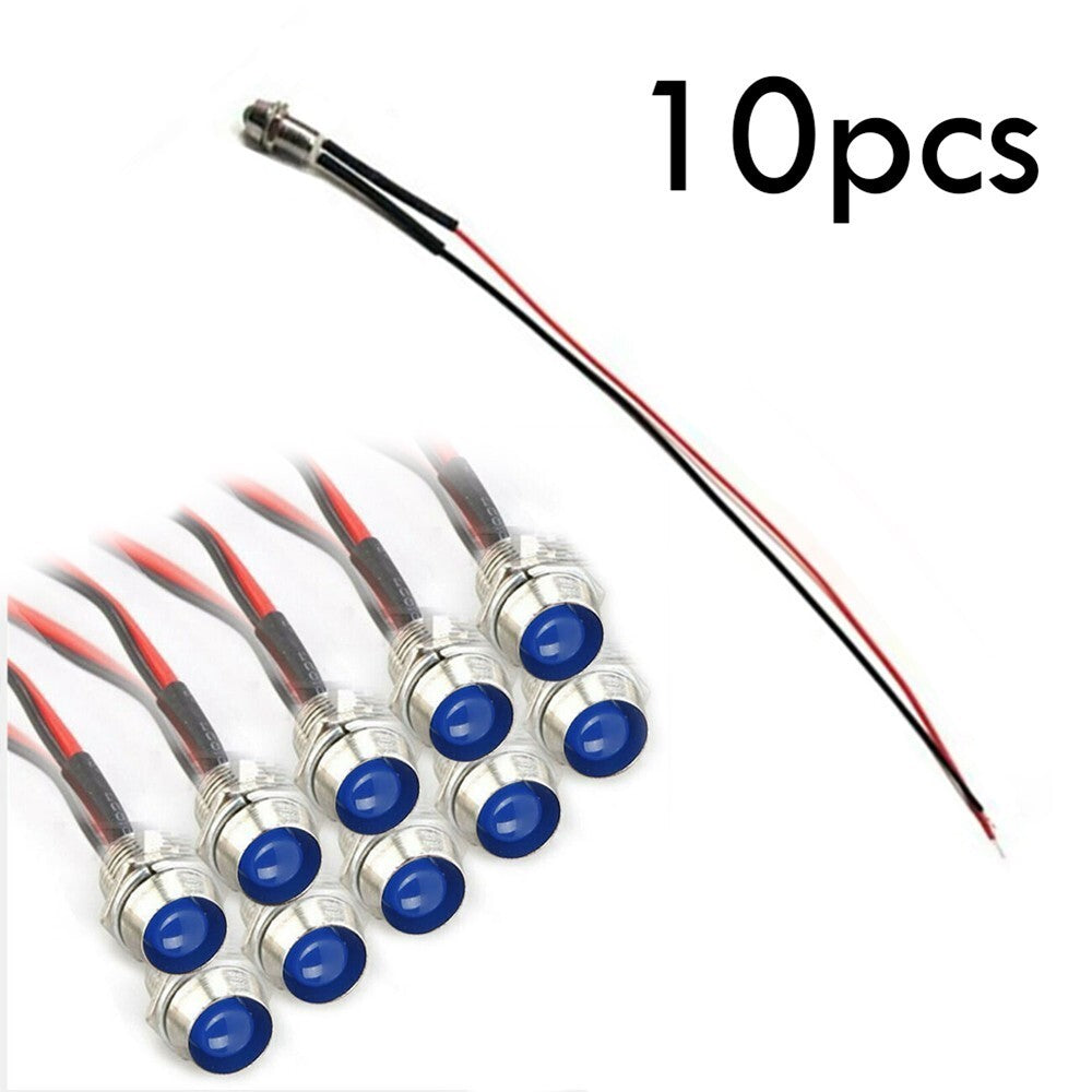 10PCS Car Boat LED Indicator Light 12V 8mm Dash Panel Single Lamp