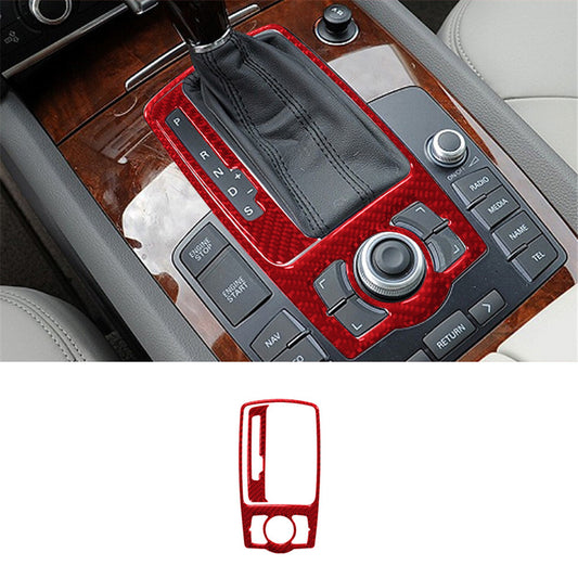 2Pcs Red Carbon Fiber Interior Gear Shift Panel Cover Trim for Audi Q7 2007-2015