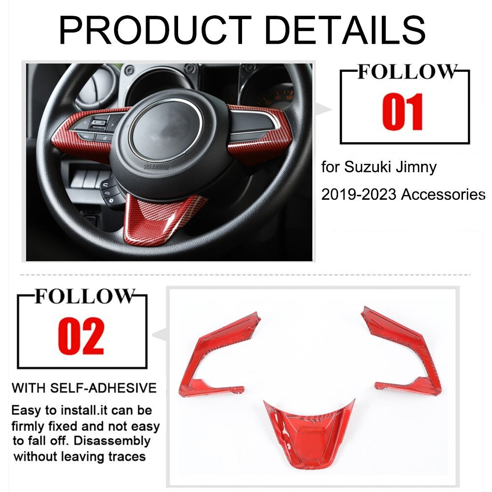 Red Carbon Fiber Steering Wheel Decoration Cover Trim for Suzuki for Jimny 2019-2023
