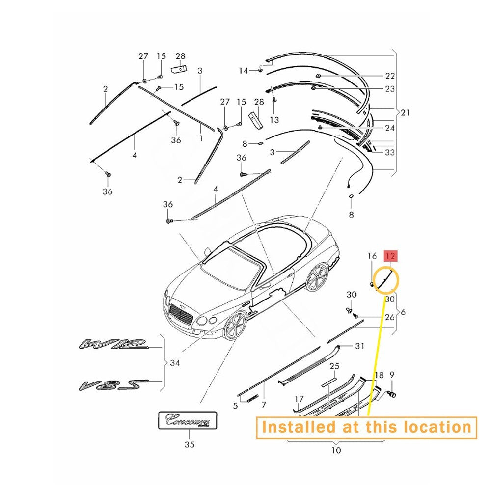 Suitable for Bentley GTC 12-15 rear-mounted engine Chromie Trim left and right. equipment manufacturer: 3W3807819/20