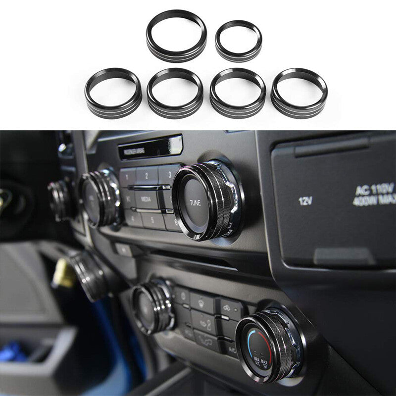 6Pcs Air Conditioner Switch CD Button Ring Knob Trim for Ford F150 XLT 15-20 Blk